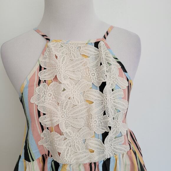 Taylor & Sage Linen Tank Striped Battenberg Lace High Neck Women Small - Picture 4 of 12